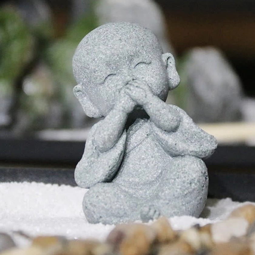 Monk playing chess Buddha statue - strategic thinking and mental discipline zen figurine