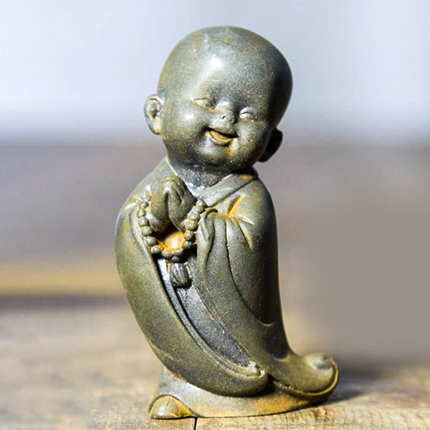 Praying Monk with Clasped Hands - Iron Powder Resin Meditation Figurine for Reverence and Gratitude