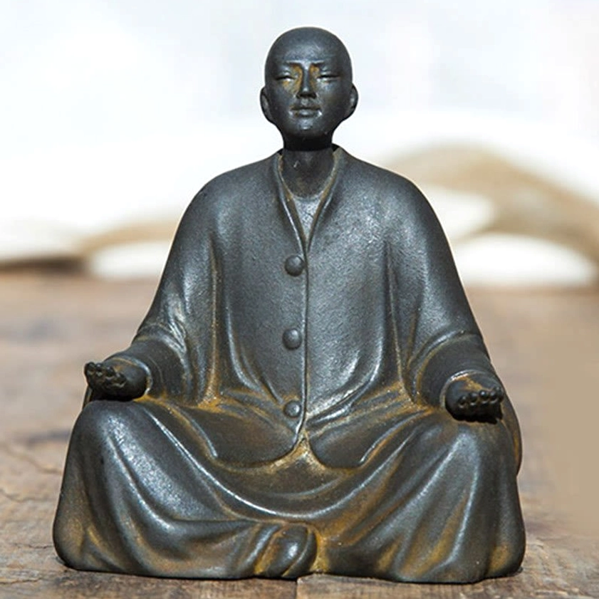 Monk With Closed Eyes Statue - Inward Focused Meditation Resin Statue for Spiritual Home Decoration