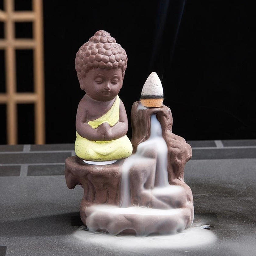 Backflow incense burner with packaging and accessories included in complete set for meditation practice