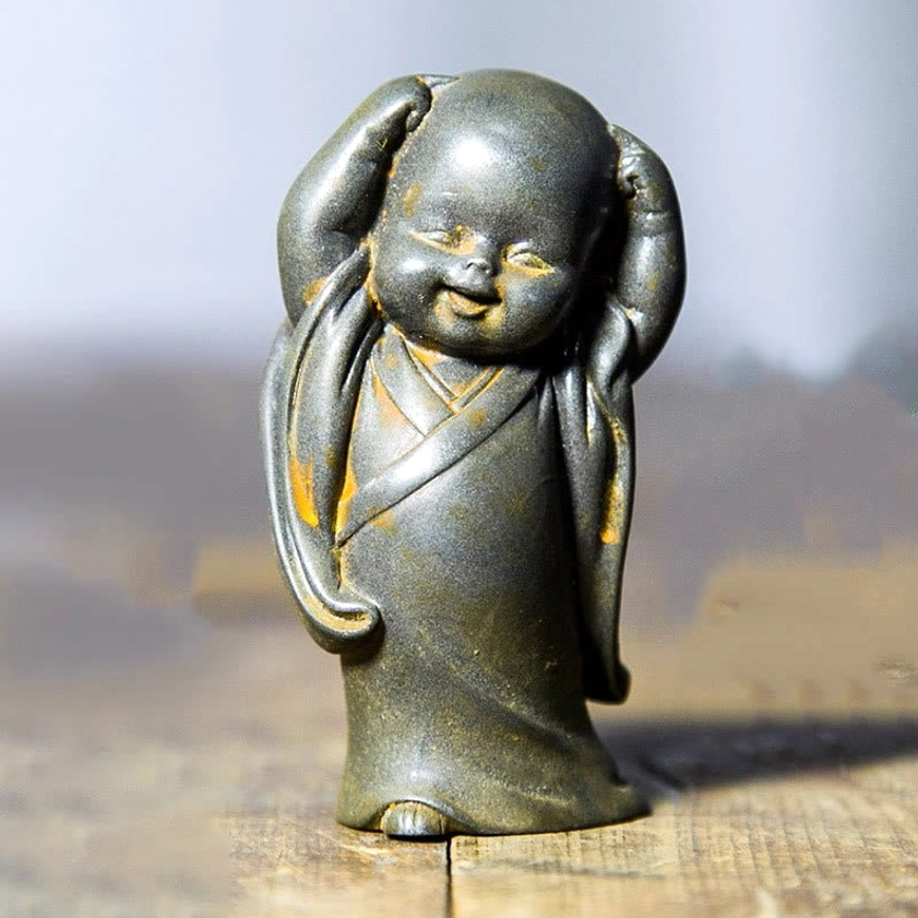 Monk Scratching Head Statue - Iron Powder Resin Figurine Symbolizing Humility and Continuous Learning