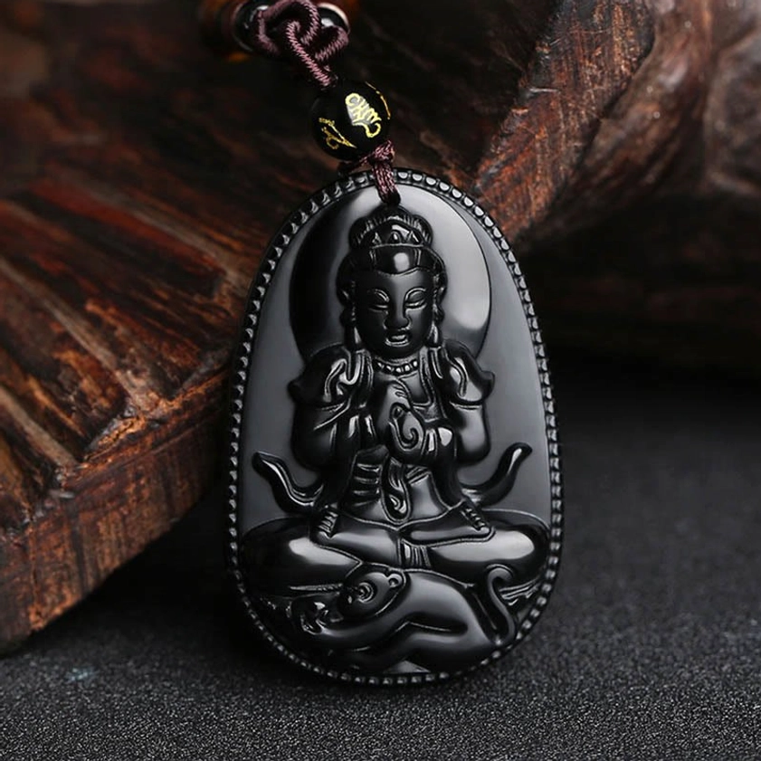 Monkey zodiac Tathagata Buddha natural black obsidian curious spirit necklace