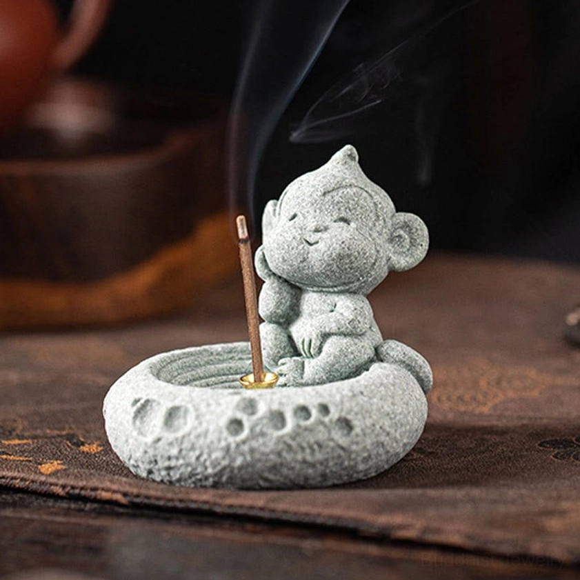 Monkey zodiac incense burner front view product angle