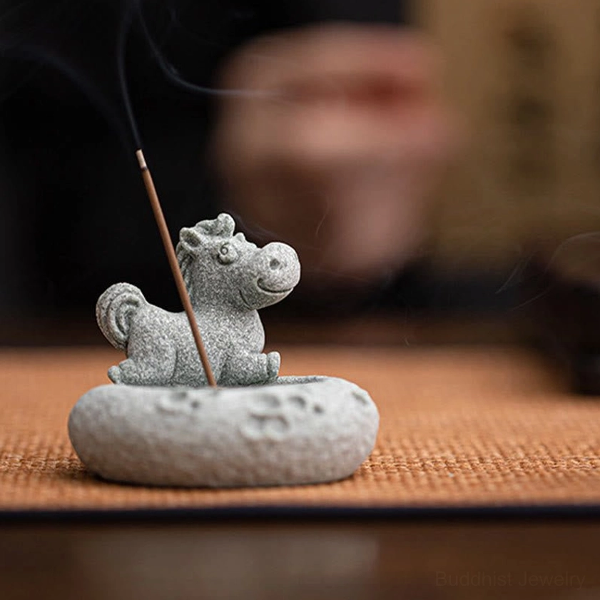 Monkey zodiac incense burner side angle view detail