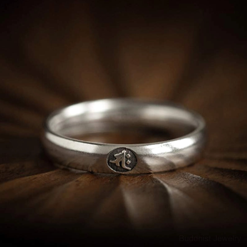 Monkey zodiac natal buddha sterling silver ring with clever embossed monkey symbol