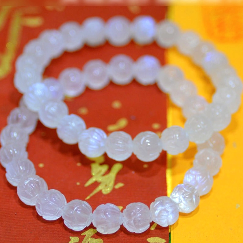 Moonstone lotus bracelet size comparison showing 8mm 9mm 10mm bead options for different wrist sizes
