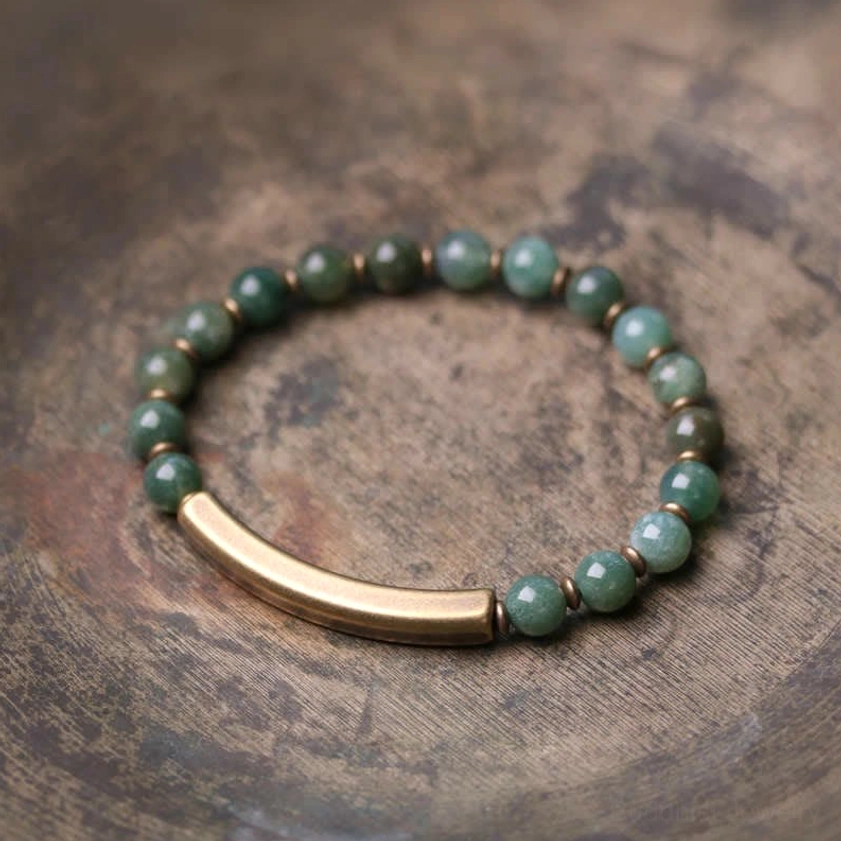 Moss Agate crystal bracelet pair - lucky healing amulet for emotional balance and soothing wellness