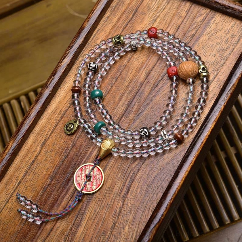 Mountain ghosts protective charm 108-bead Buddhist mala with 6mm crystal beads
