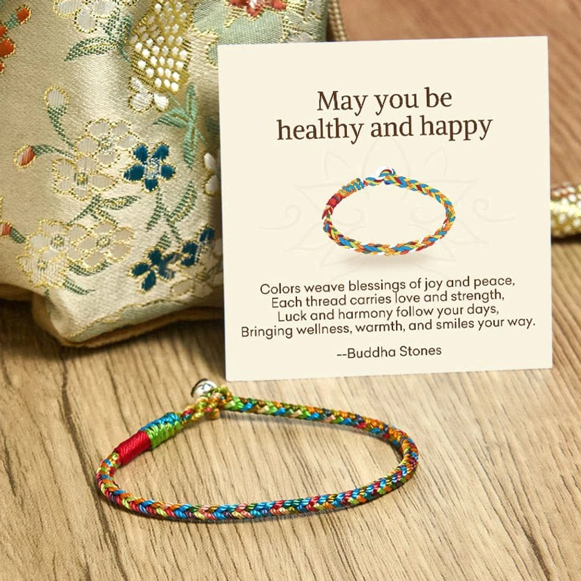 Multicolor woven Buddhist protection bracelet with 925 silver clasp and King Kong knot - product showcase