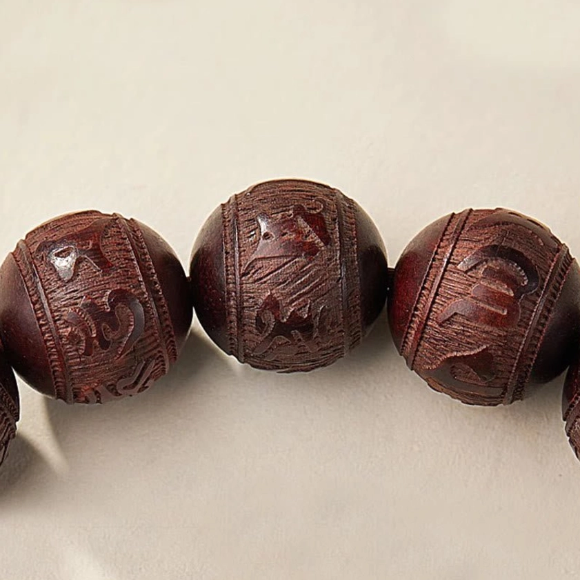 Multicolored gemstone Buddhist bracelet with red sandalwood beads for energy balance