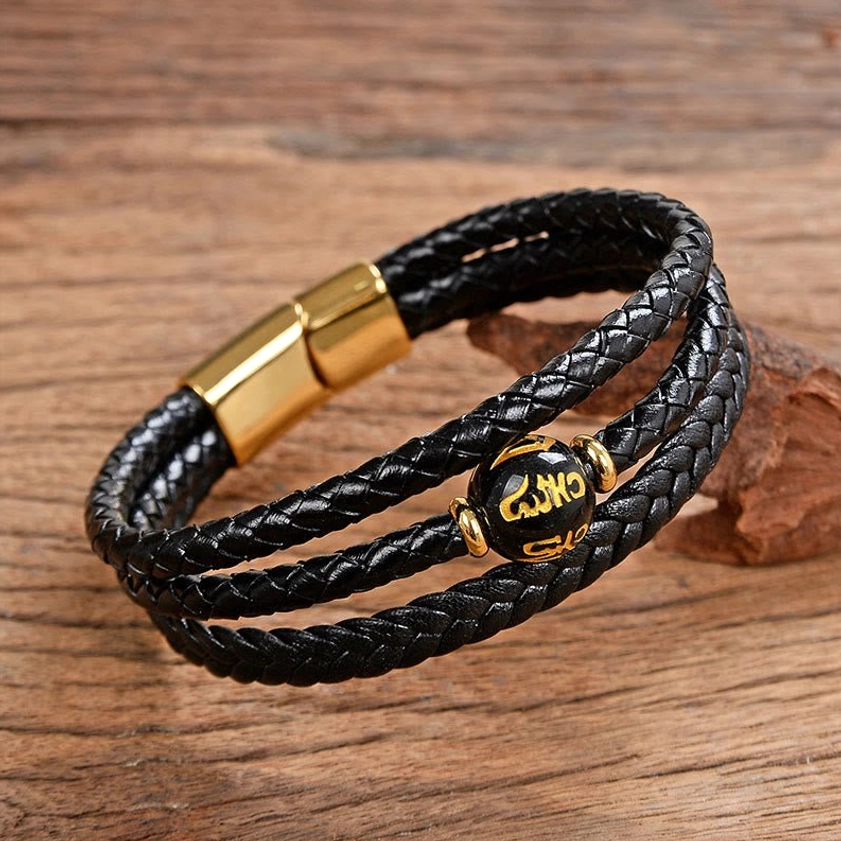 Multicolor gemstone Buddhist bracelet flat lay natural stone details