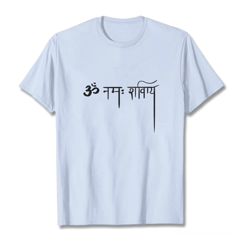 Namah Shivaya Sanskrit t-shirt light cyan crew neck short sleeve
