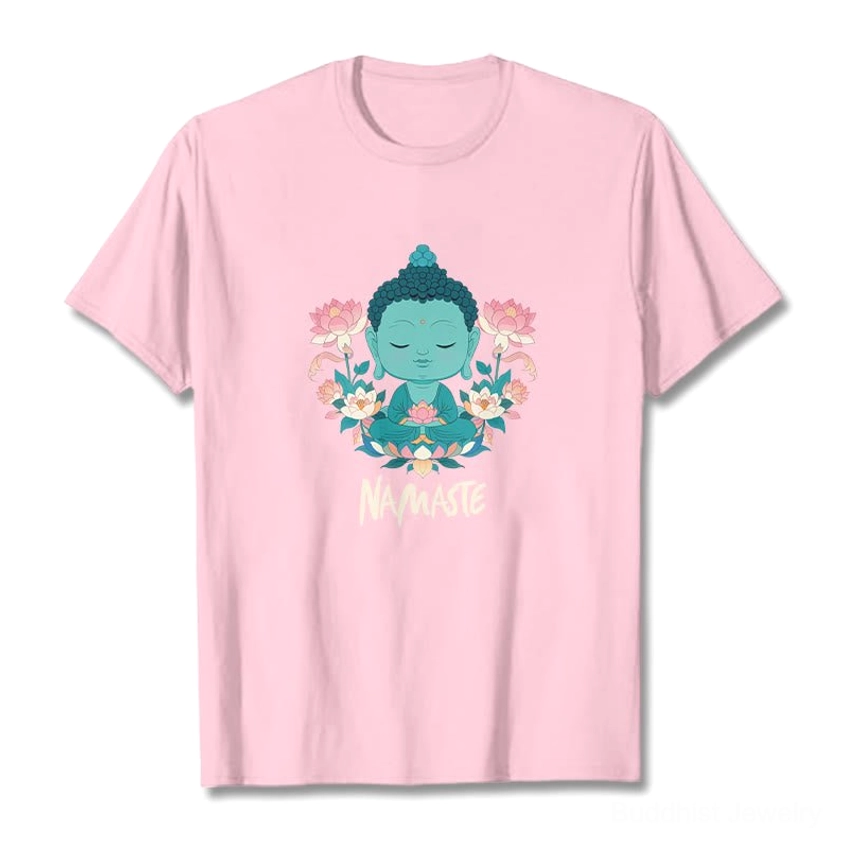 Beige namaste Buddha lotus meditation tee light grey base alternative color option