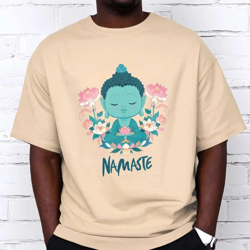 Namaste Buddha lotus meditation tee color comparison multiple options light grey base