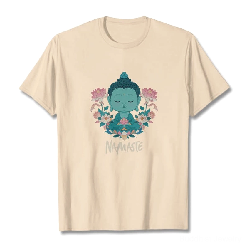 Namaste Buddha lotus tee printing quality white ink on premium cotton detail