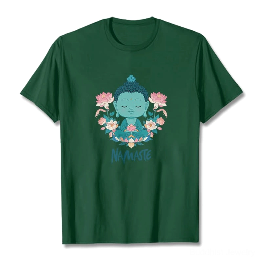 Namaste Buddha lotus tee layered styling outfit inspiration with accessories