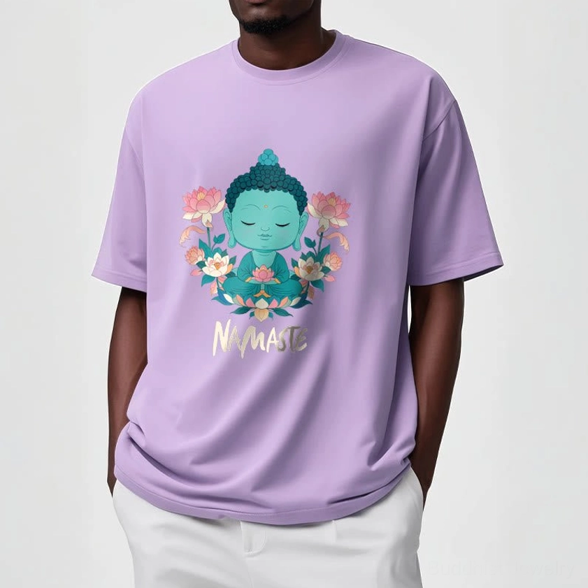 Namaste Buddha lotus meditation tee sustainable eco-friendly cotton material