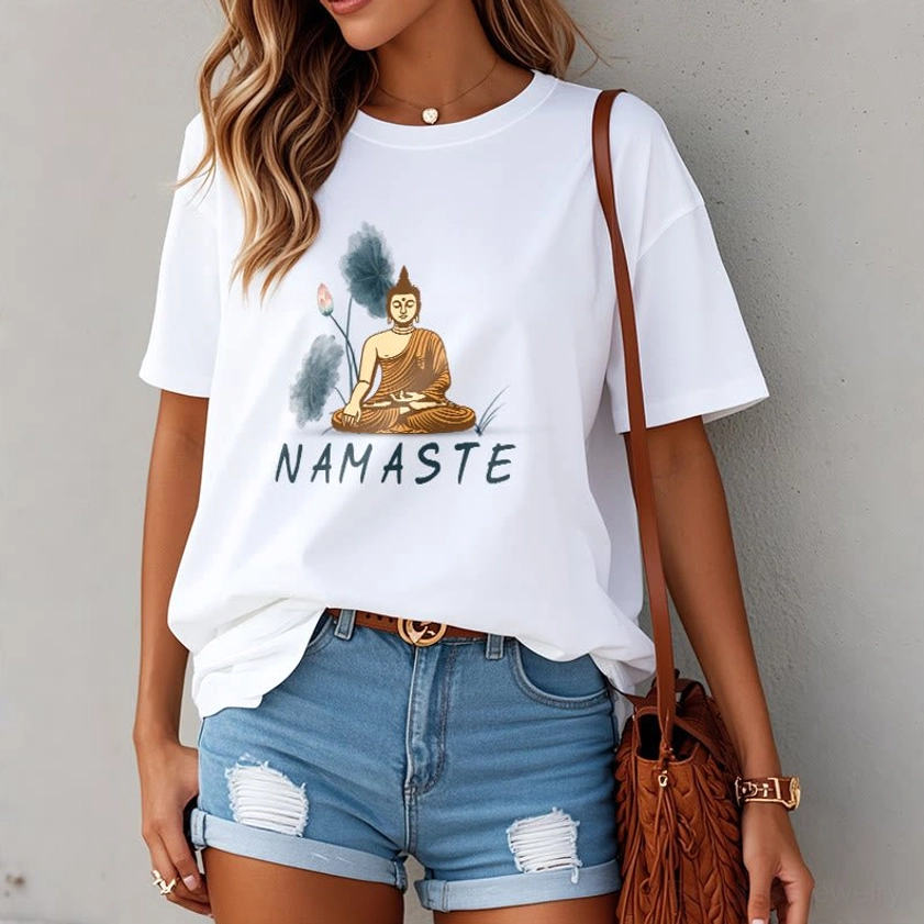Namaste Buddha Lotus T-Shirt authentic color representation under various lighting conditions