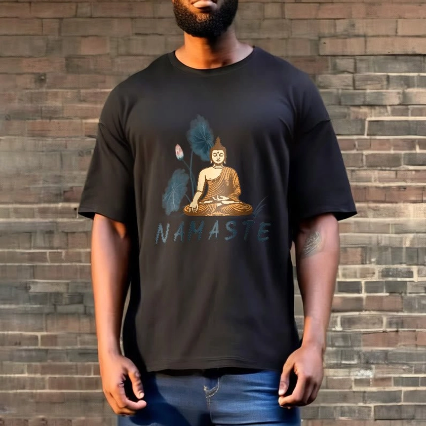 Namaste Buddha Lotus T-Shirt crew neck detail showing neckline construction and comfort design