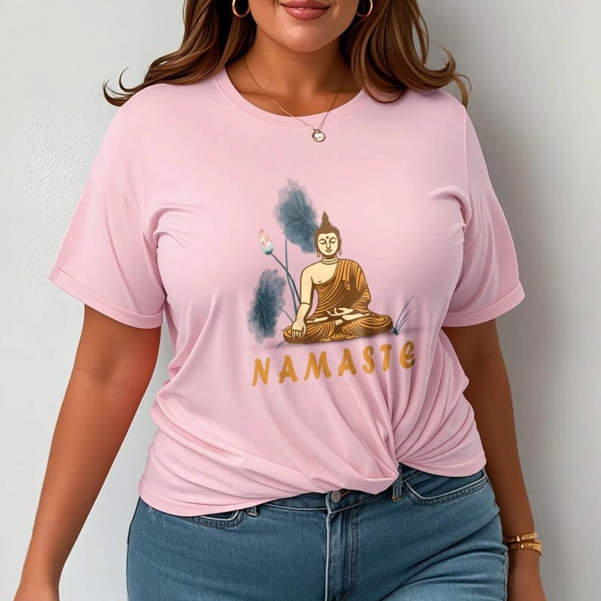 Light grey Namaste Buddha Lotus T-Shirt back detail showing quality cotton construction and print durability