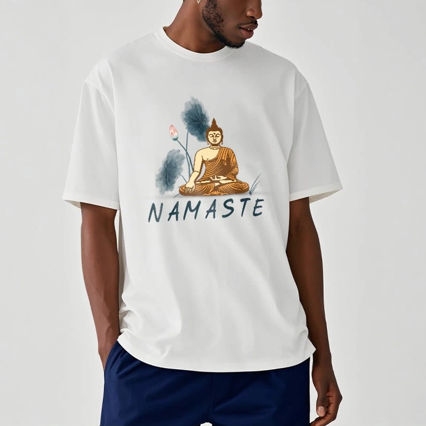 Namaste Buddha Lotus T-Shirt showing vibrant print clarity and color fade resistance through multiple washes