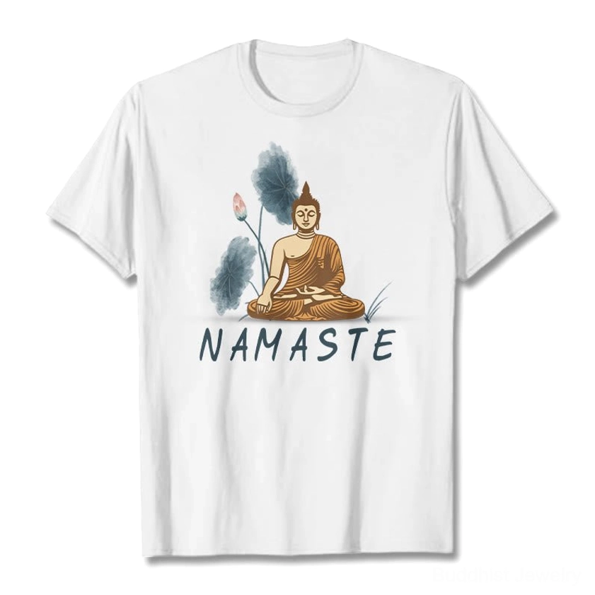 Namaste Buddha Lotus spiritual T-Shirt white ink printing technique demonstration on cotton fabric