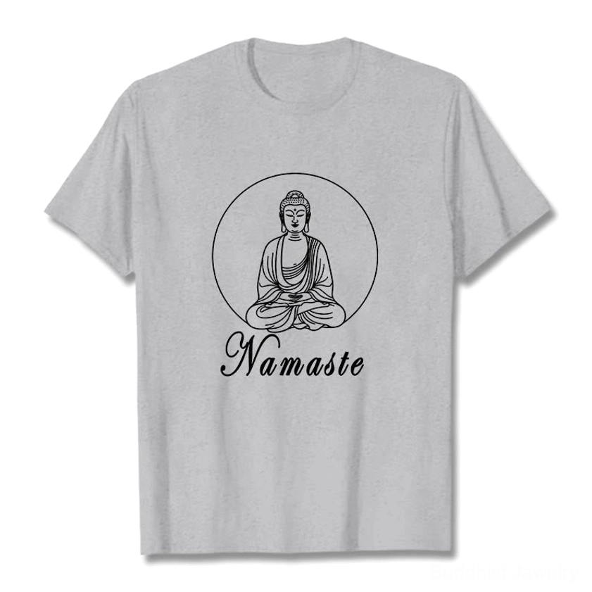 Light gray Namaste meditating Buddha graphic T-shirt all sizes S M L XL 2XL unisex fit cotton