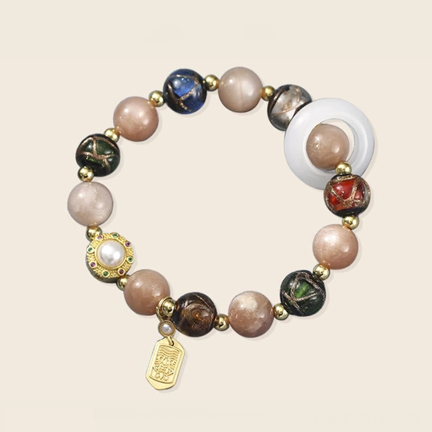 Natural material Buddhist bracelet with five elements harmony, incense ash liuli glass protective energy
