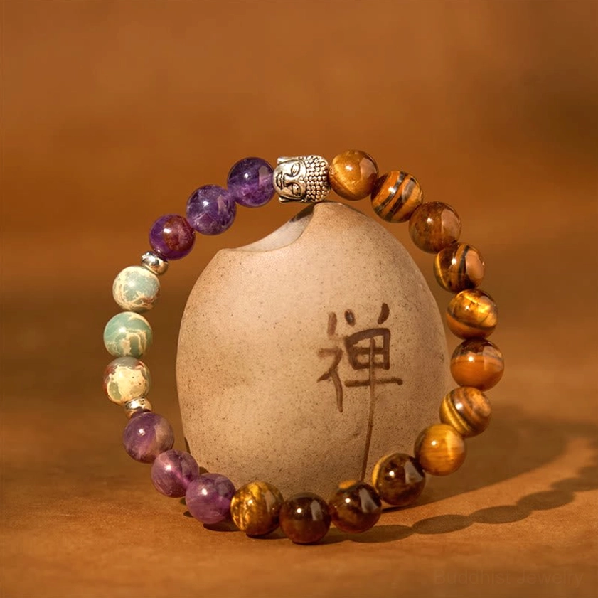 Natural gemstone bracelet with Buddha charm for balance and inner peace