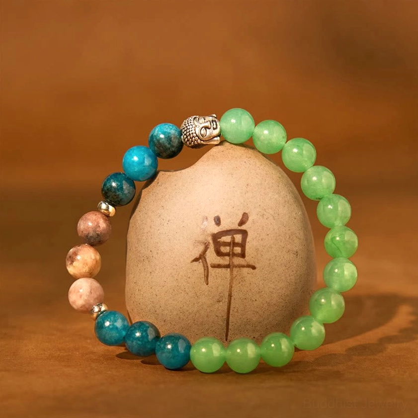 Handmade natural gemstone Buddha head bracelet with protective crystal healing energy