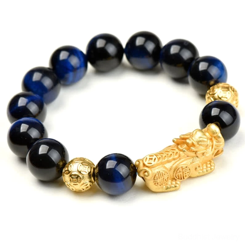 Natural tiger eye Pixiu bracelet with Om Mani Padme Hum mantra