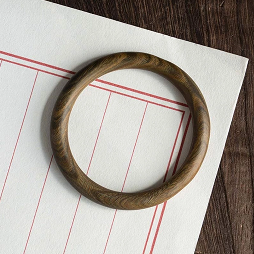 Natural Wood Buddhist Protection Bangle - close-up showing authentic handcrafted materials and finish