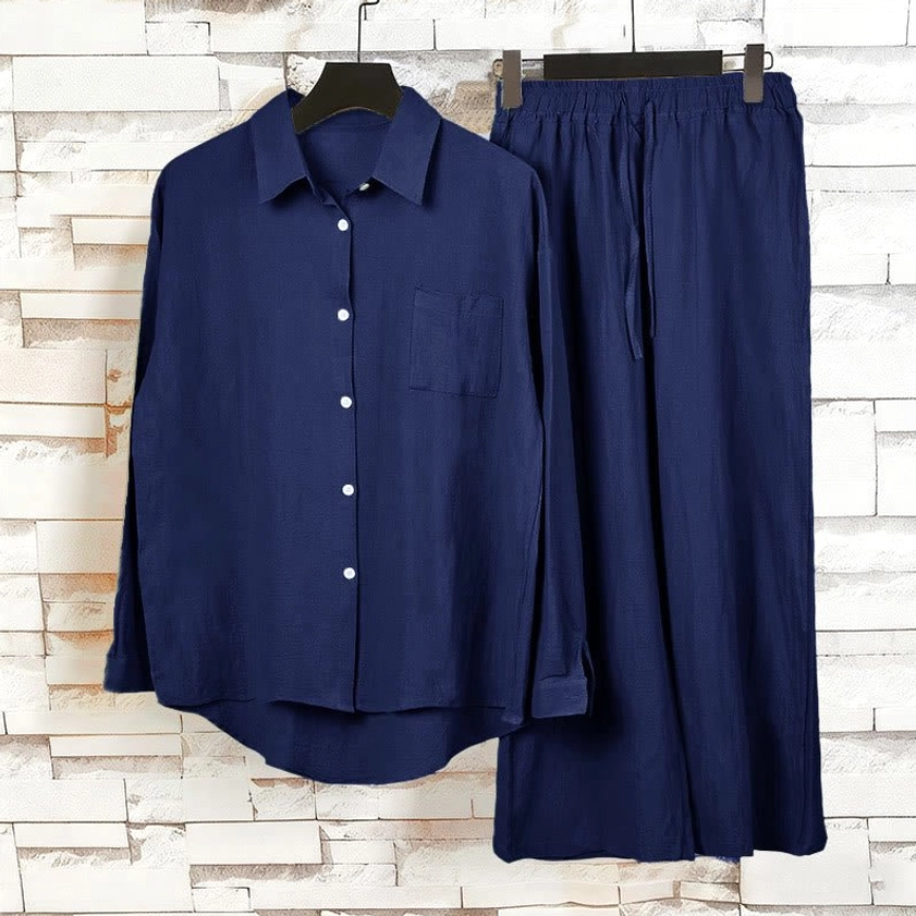 Navy blue meditation cotton clothing two-piece set spiritual practice wear