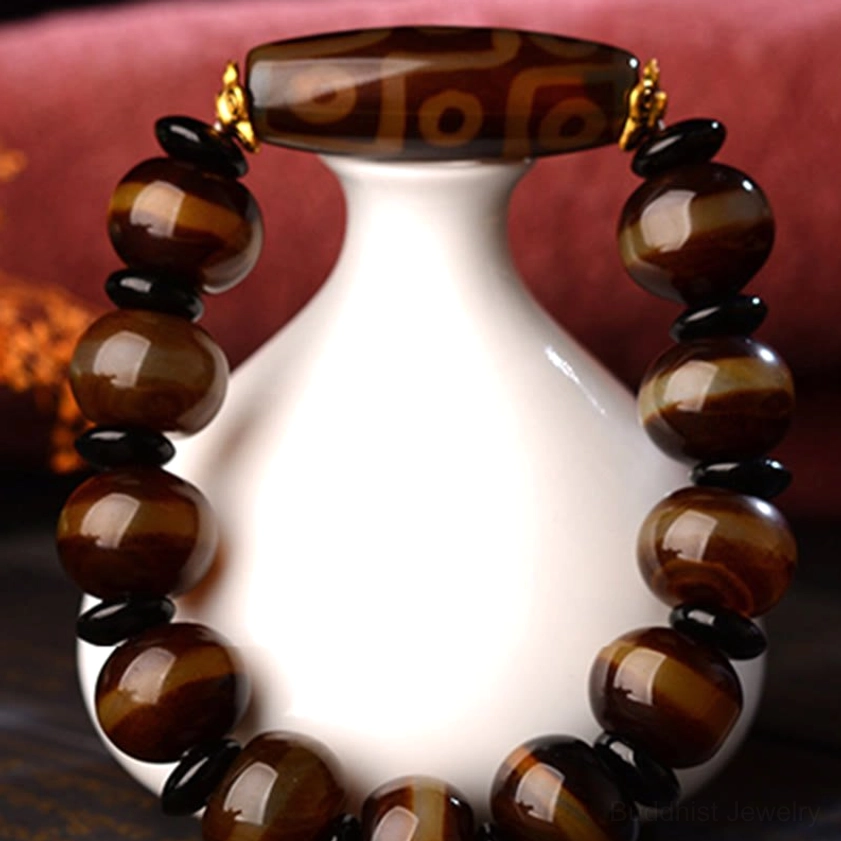 Nine-eye dzi bead bracelet spiritual energy representation for wealth protection and universal blessings