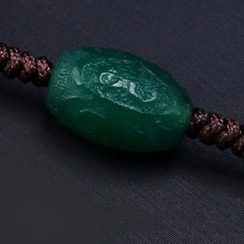 Nine-eye dzi bead Buddhist necklace showing hand-painted natural agate pendant with protective spiritual energy and braided adjustable rope