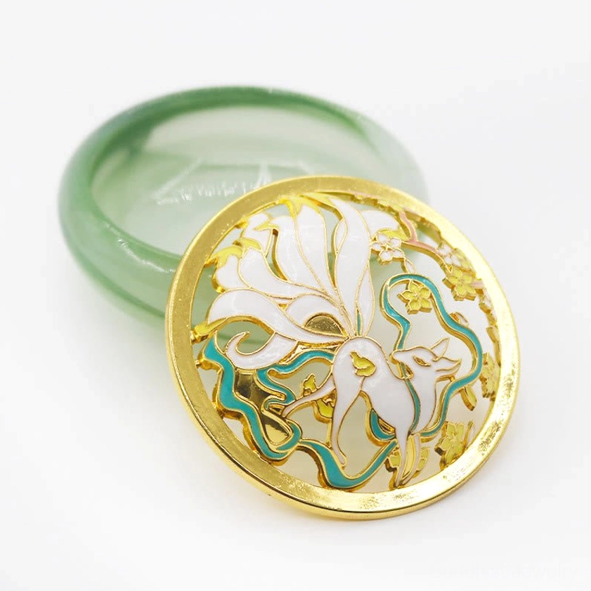 Premium liuli crystal nine-tailed fox incense burner showing smooth jade-style base and ornamental cloisonne lid as home decor and wellness accent piece