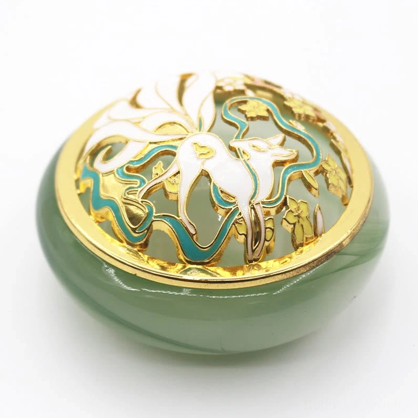 Luxury handcrafted nine-tailed fox liuli crystal incense holder with gold-trimmed border and intricate cloisonne design for yoga room and meditation space
