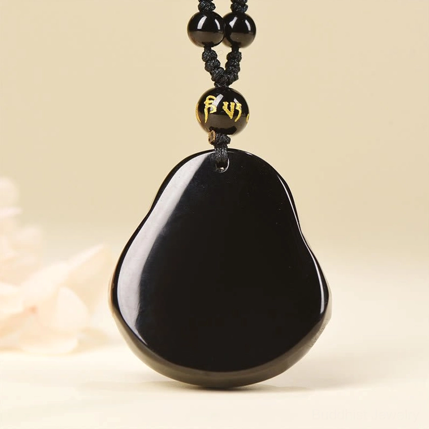 Obsidian Buddhist necklace pendant spiritual jewelry gift presentation