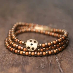 Handmade olive pit copper bracelet with antique bronze clasp for wealth and prosperity - Buddhist spiritual jewelry