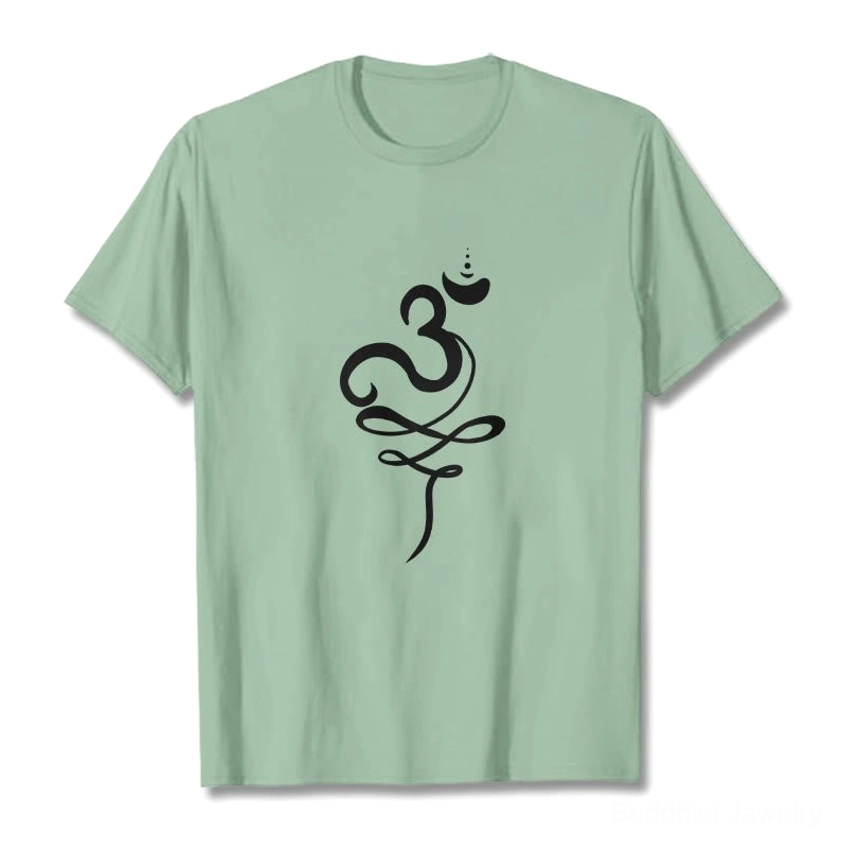 OM Sanskrit Buddhist T-Shirt beige back view detail