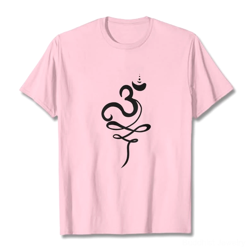 OM Sanskrit Buddhist T-Shirt beige color side angle detail view