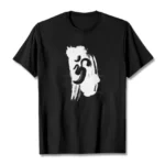 Black Om symbol Buddhist t-shirt flat lay front view on white background with brushstroke spiritual print