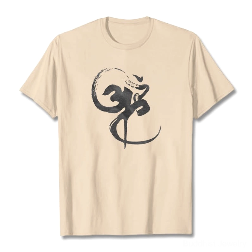 Black Om Buddhist graphic t-shirt full front view unisex regular fit crewneck