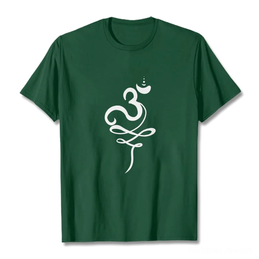 OM Sanskrit Buddhist T-Shirt light grey color flat lay front view
