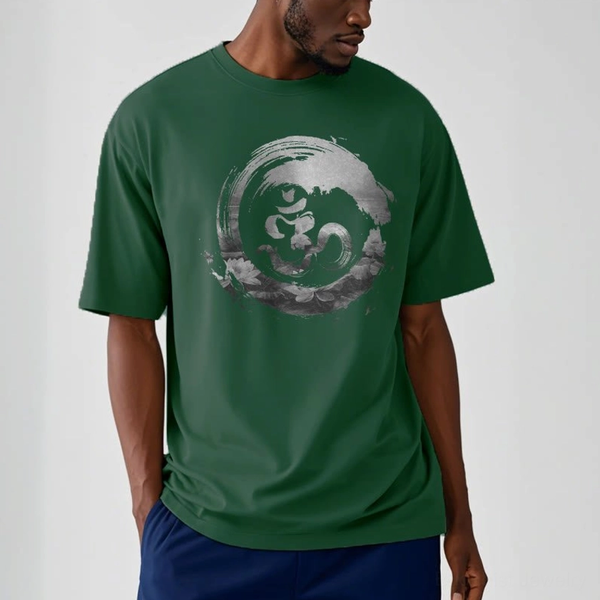 Om Buddhist meditation tee half body worn casual loose fit pale green