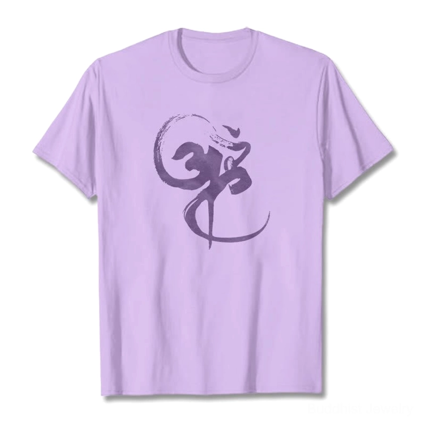 Om sacred symbol t-shirt fabric texture showing premium 100% cotton quality material