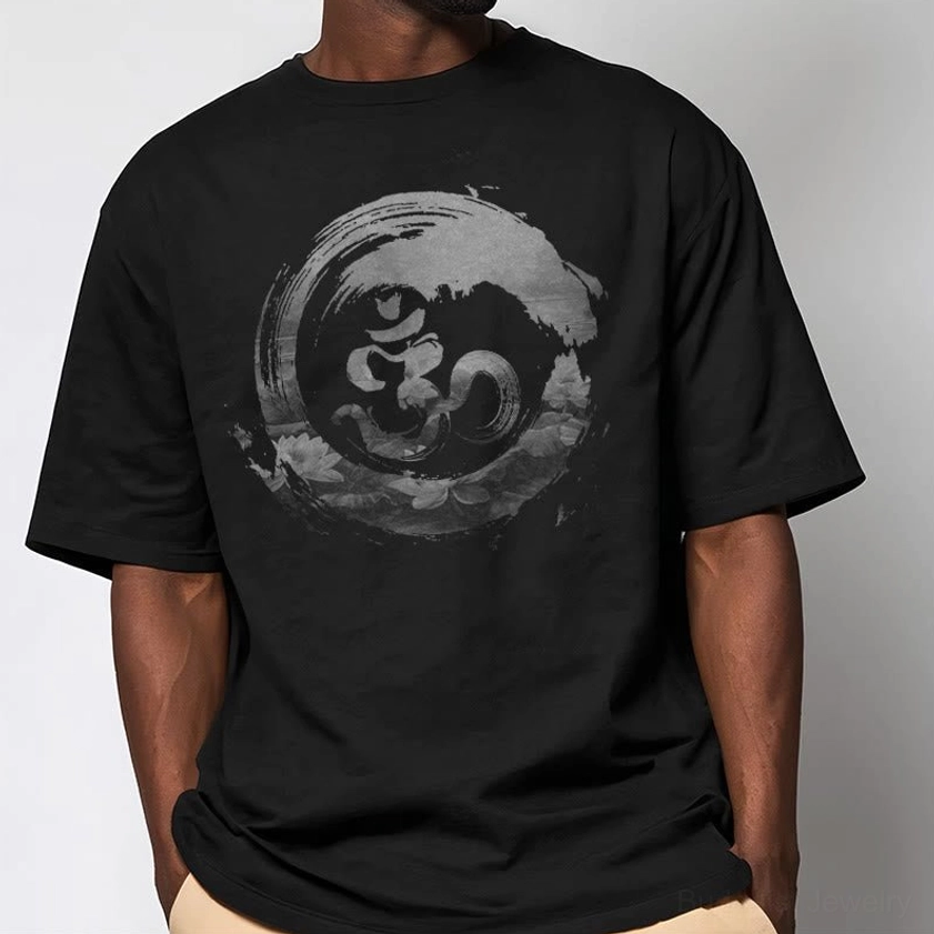 Sacred Om cotton t-shirt short sleeve crew neck worn relaxed fit indoor