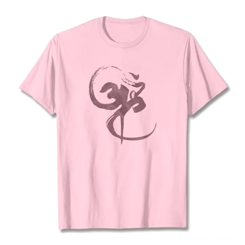 White Om mantra t-shirt back view showing crewneck design unisex fit