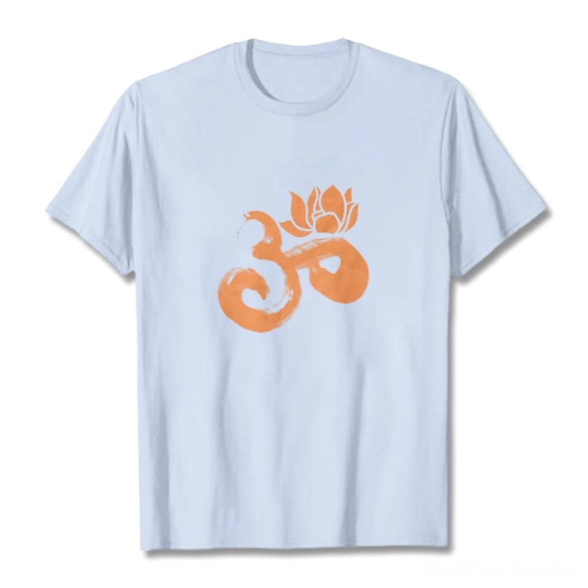 OM Lotus Flower Buddhist cotton t-shirt all size range S M L XL 2XL lay out display