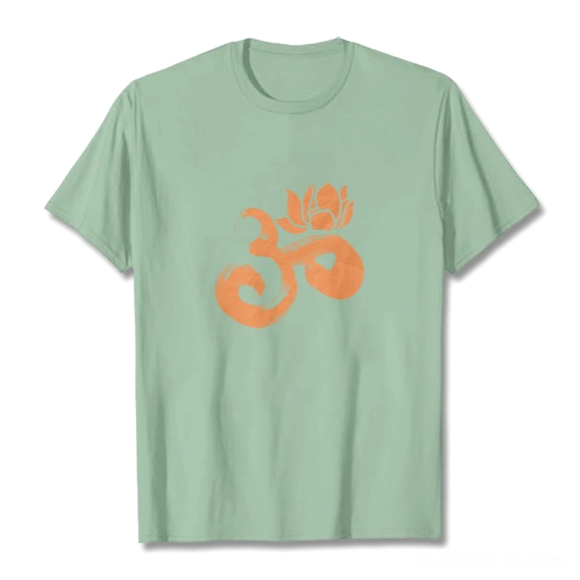 OM Lotus Flower Buddhist cotton t-shirt back view crew neck design spiritual fashion